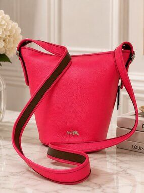 Coach 34527 Mini Duffle Neon Pink Polished Pebble Leather Bucket Crossbody